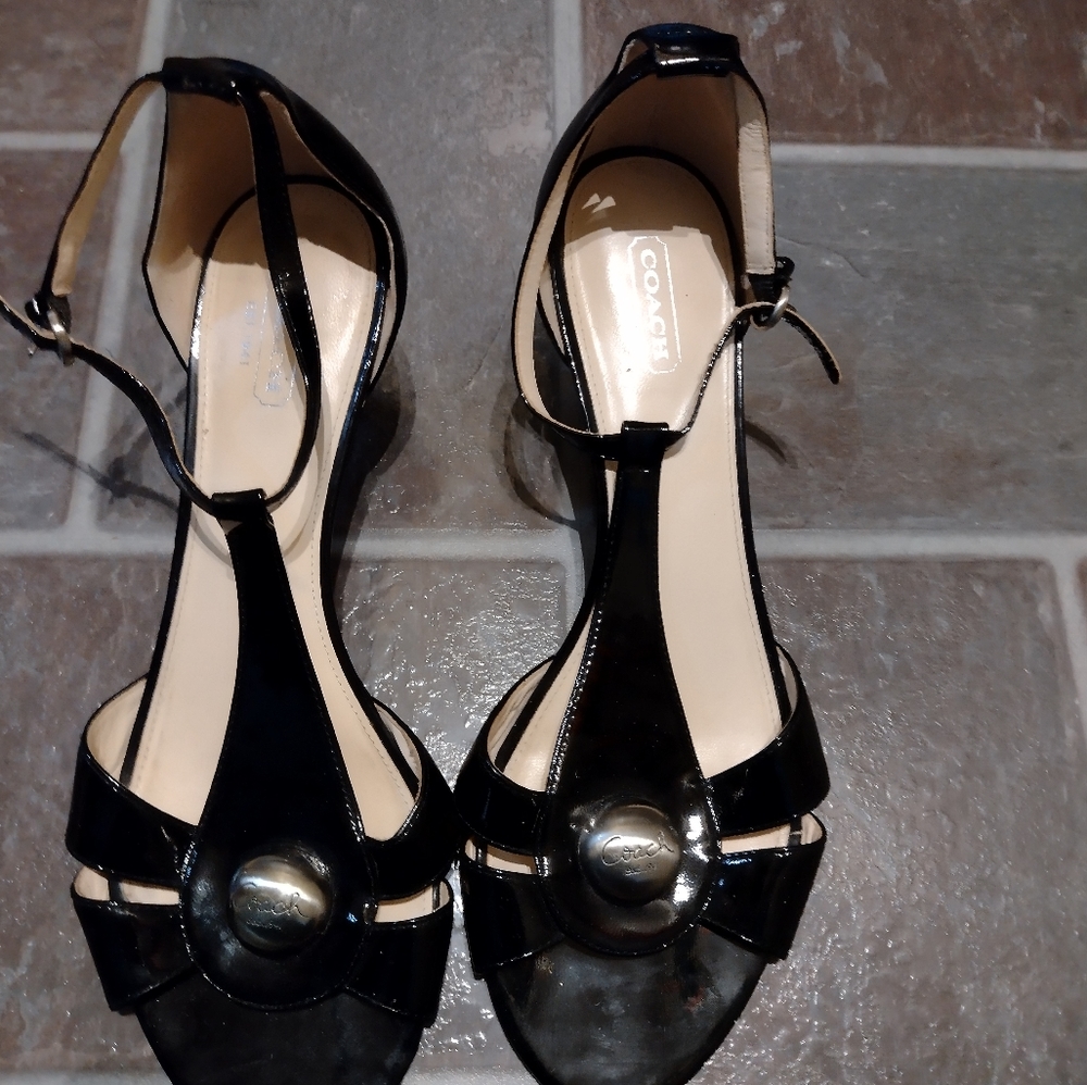 Coach patent leather ankle strap sandal size 9.5